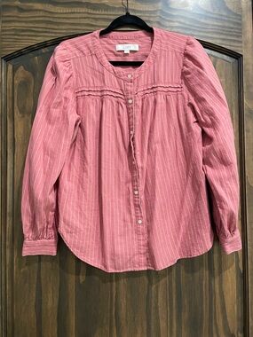 LOFT Rose Pink Striped Button-Front Blouse